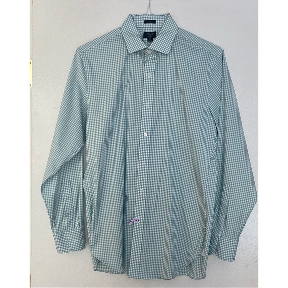 J Crew Men’s slim Green Check Button Down